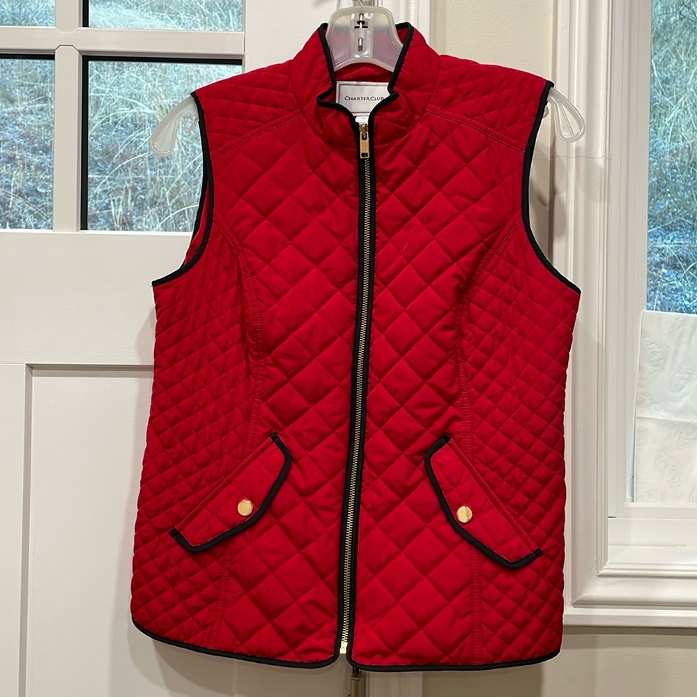 NWOT Women Petite Quilted, Stand-Collar Vest with Pockets, Charter Club, PP